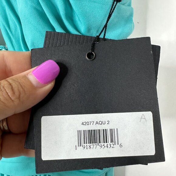 NWT Mac Duggal Cross Halter Neck Ruched Gown Aqua 2 #A0094 - Picture 5 of 7